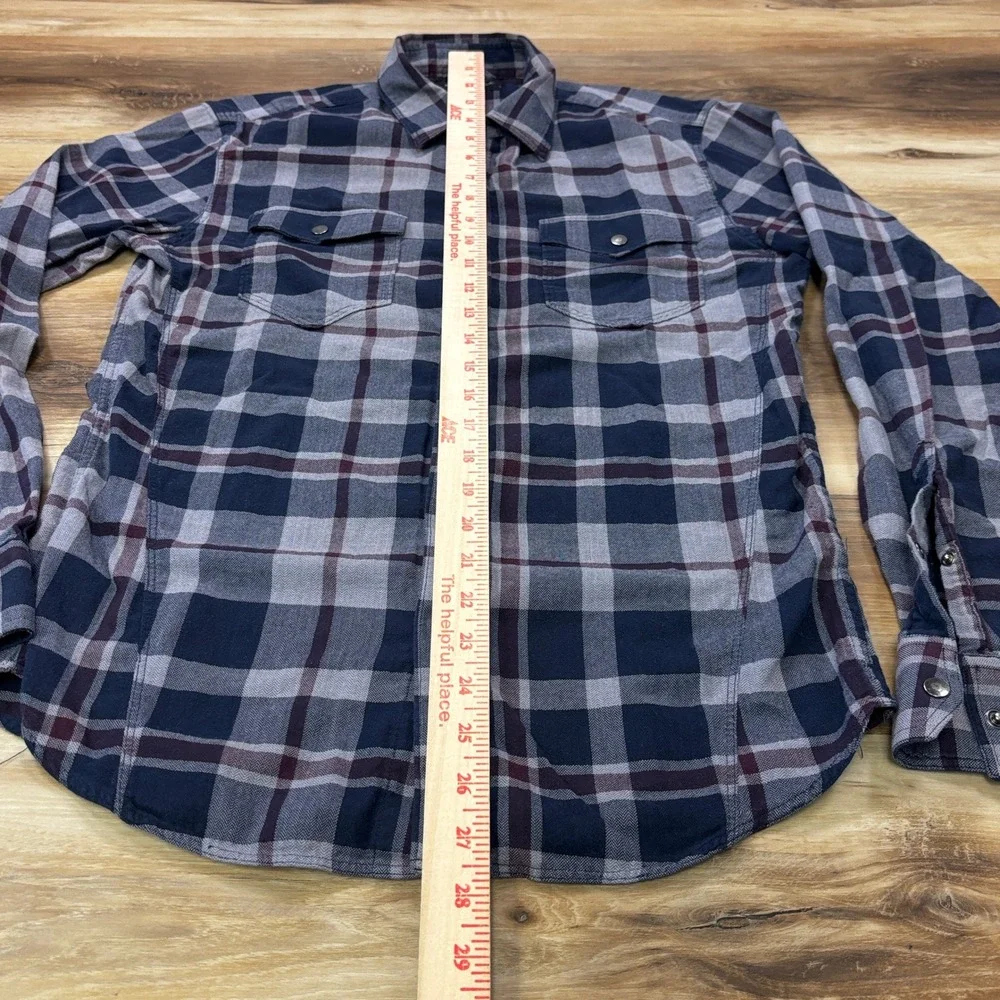 Banana Republic Flannel Shirt Small Mens Plaid Snap Button Slim Fit Blue Grey